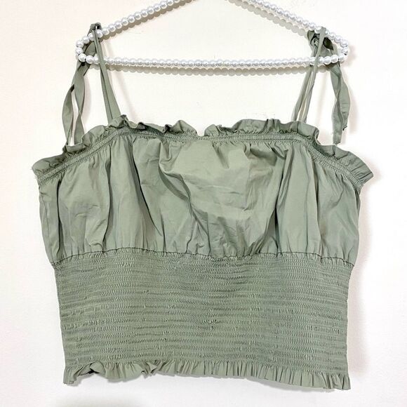 Danielle Bernstein Jade Green Tie Strap Plus Size Ruched Crop Top SIZE 2X - Picture 2 of 5